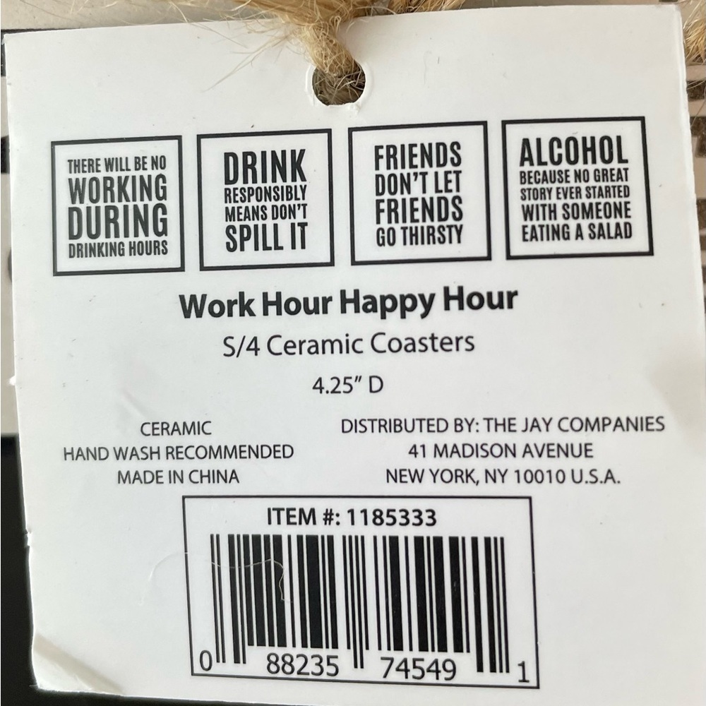 American Atelier Work Hour Happy Hour S/4 Ceramic Coasters NWT - Picture 7 of 8